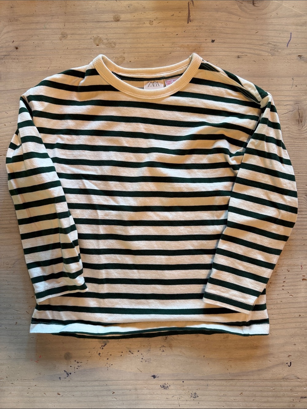 Zara Kids Long Sleeve Striped Tee - Green & Cream